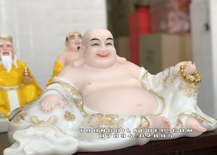 tượng phật di lặc trắng viền vàng đẹp