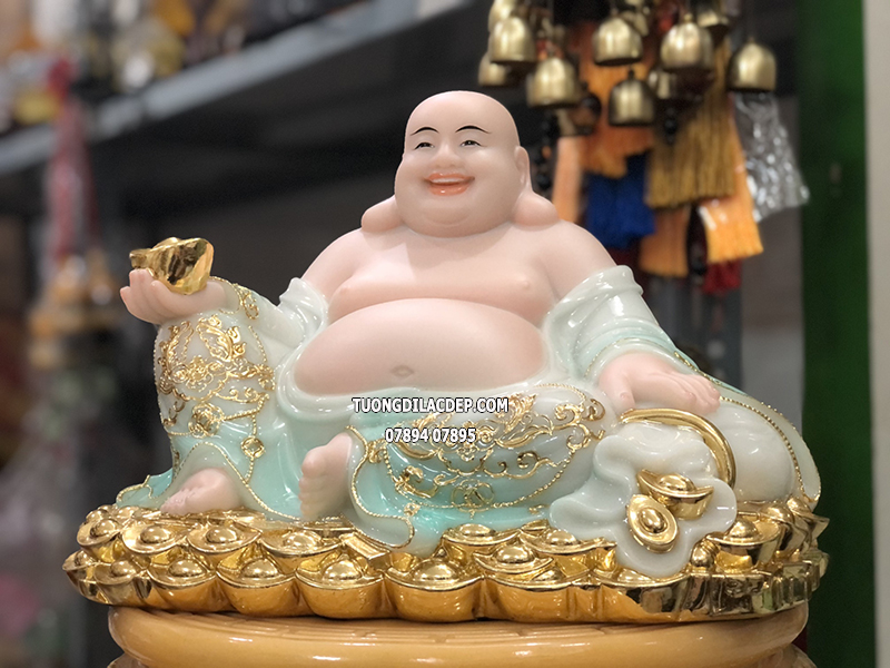 Tượng Phật Di Lặc Xanh Ngọc Ngồi Túi Vàng PDL-057