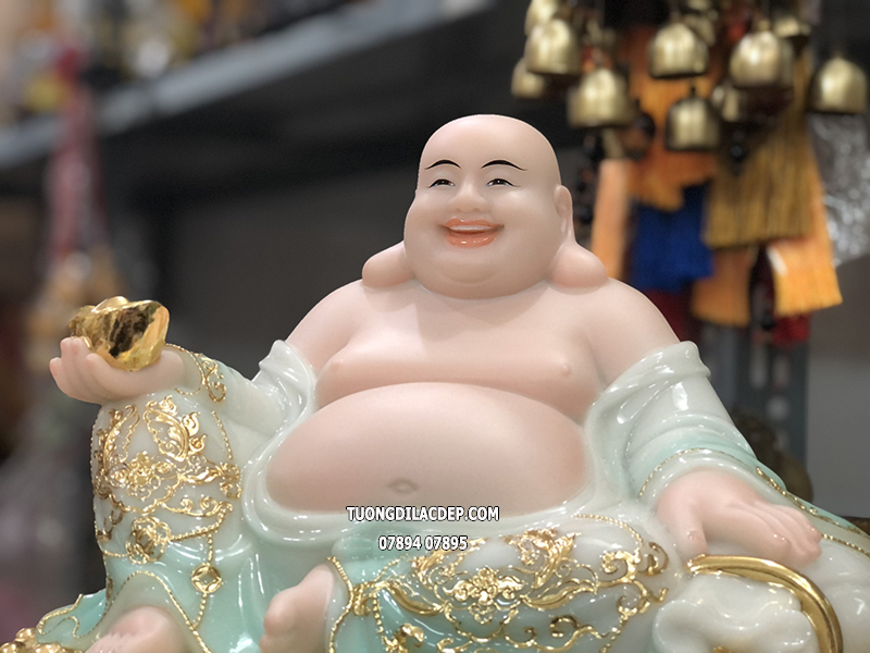 Tượng Phật Di Lặc Xanh Ngọc Ngồi Túi Vàng PDL-057