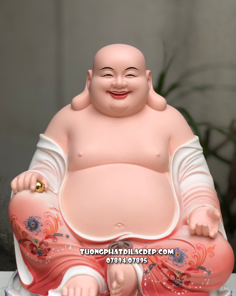 Tượng Phật Di Lặc Poly ngồi gấm đỏ đẹp giá tốt