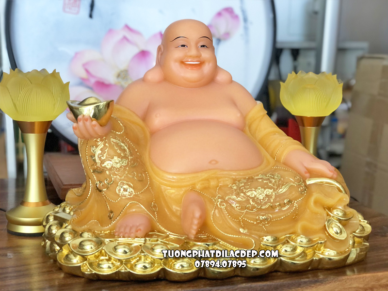 Tượng Phật Di Lặc thạch anh đế thỏi vàng đẹp