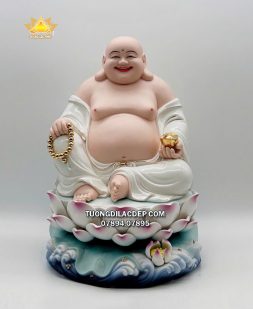 Tượng Phật Di Lặc tràng hạt thỏi vàng đế non nước bằng sứ trắng