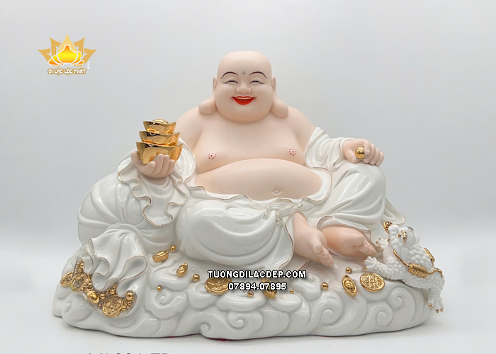 Tượng Phật Di Lặc tựa bao tiền sứ trắng thỏi vàng ngự mây