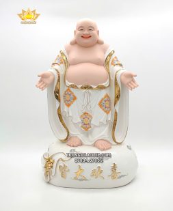 Tượng Phật Di Lặc ngự túi vàng sứ trắng viền vàng